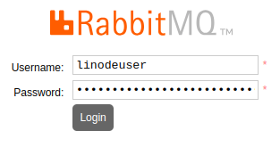 RabbitMQ login screen to verify the new user’s management access credentials.