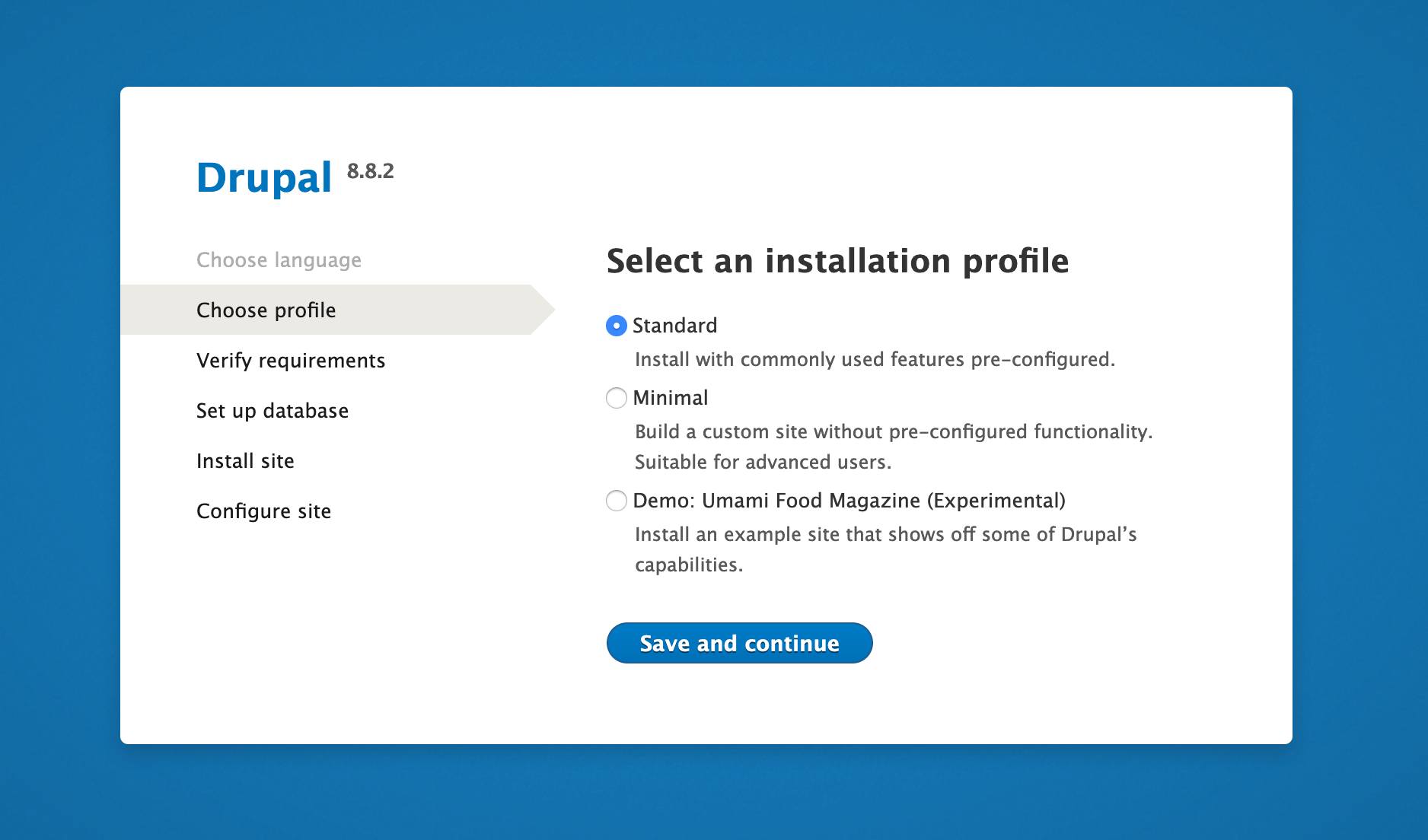 Drupal 8 choose installation profile. Drupal 8 choose installation profile.