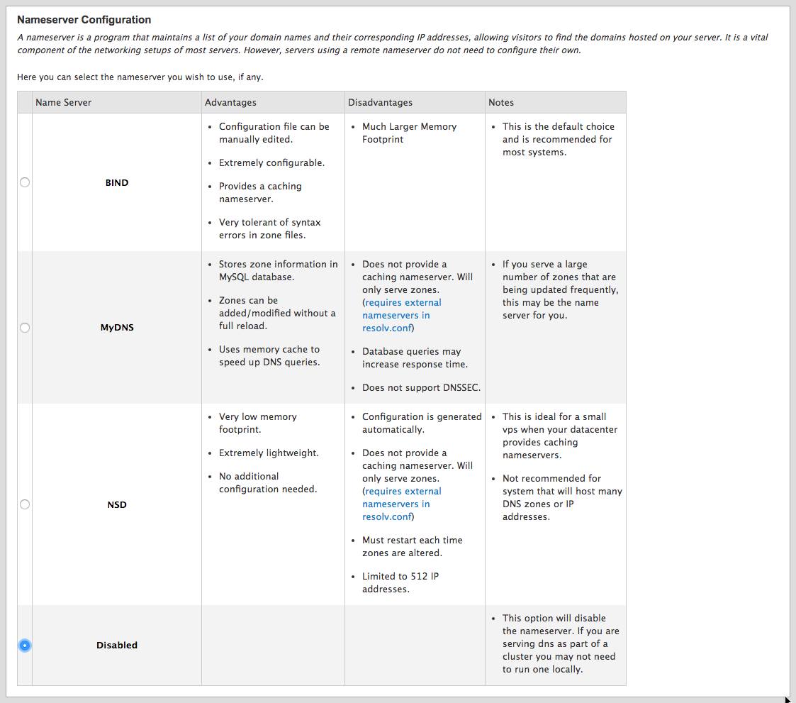 cPanel DNS server selection using Linode nameservers.