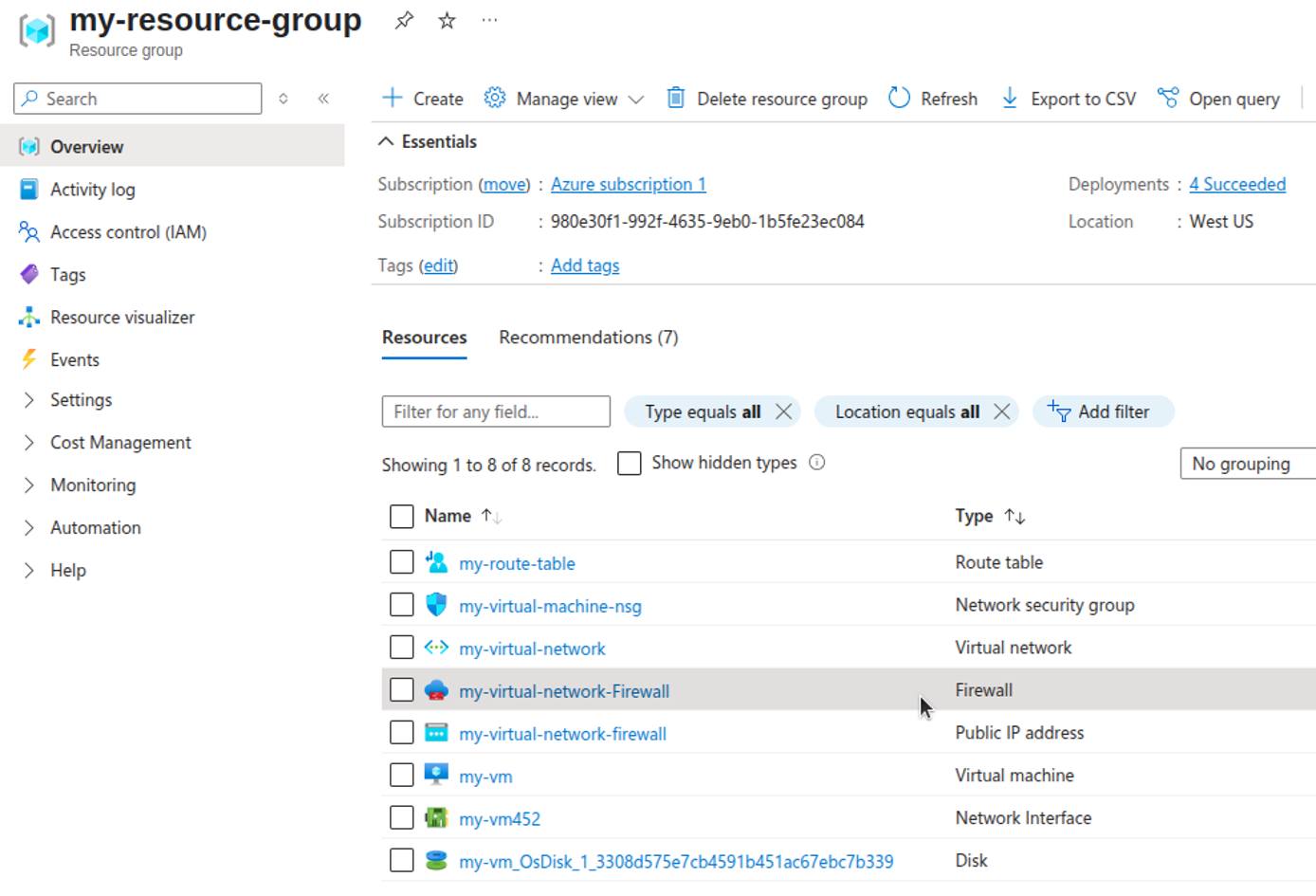 Azure Portal firewall details page. Azure Portal firewall details page.