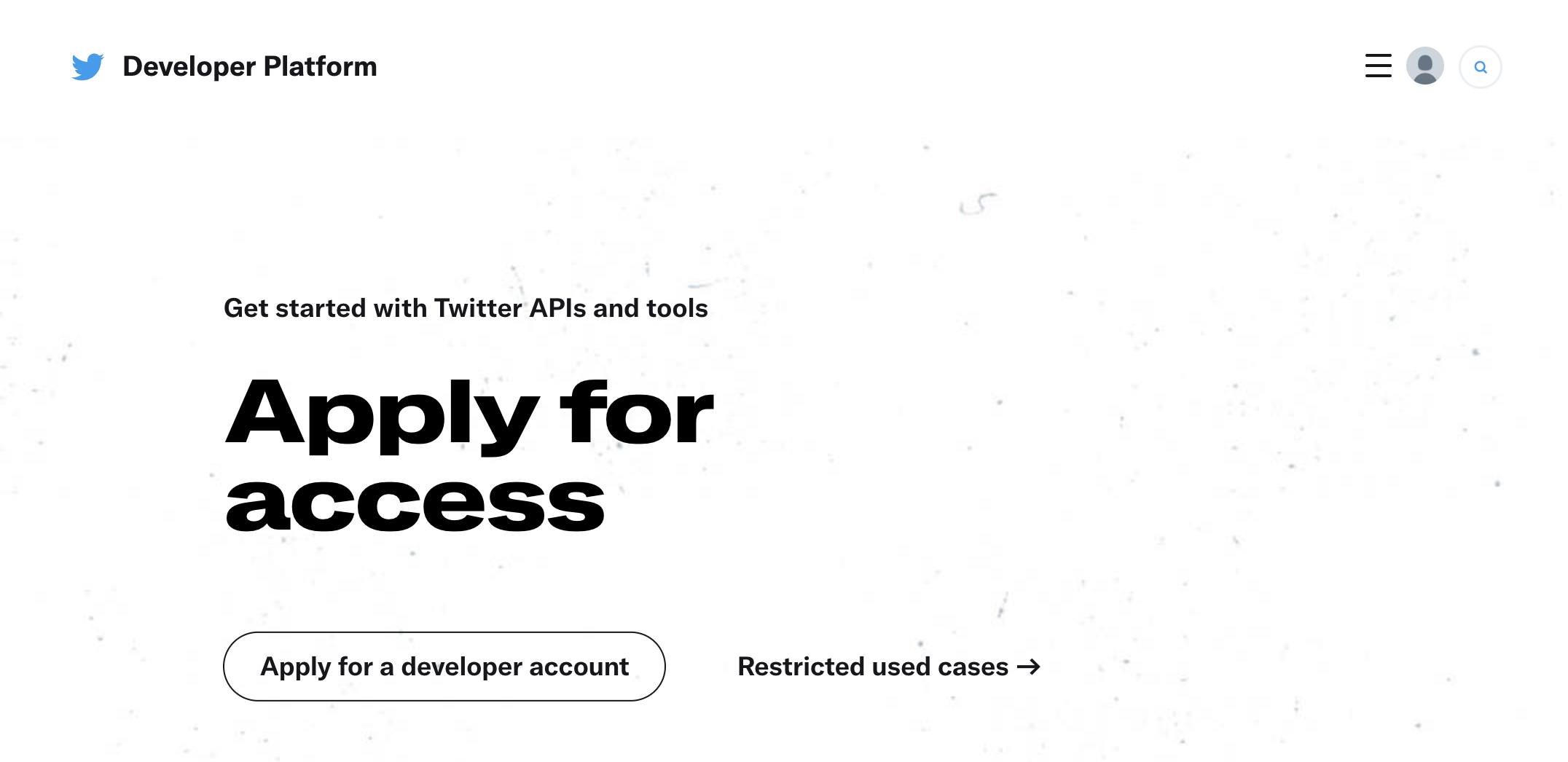 Twitter Developer Portal - Apply for access button Twitter Developer Portal - Apply for access button
