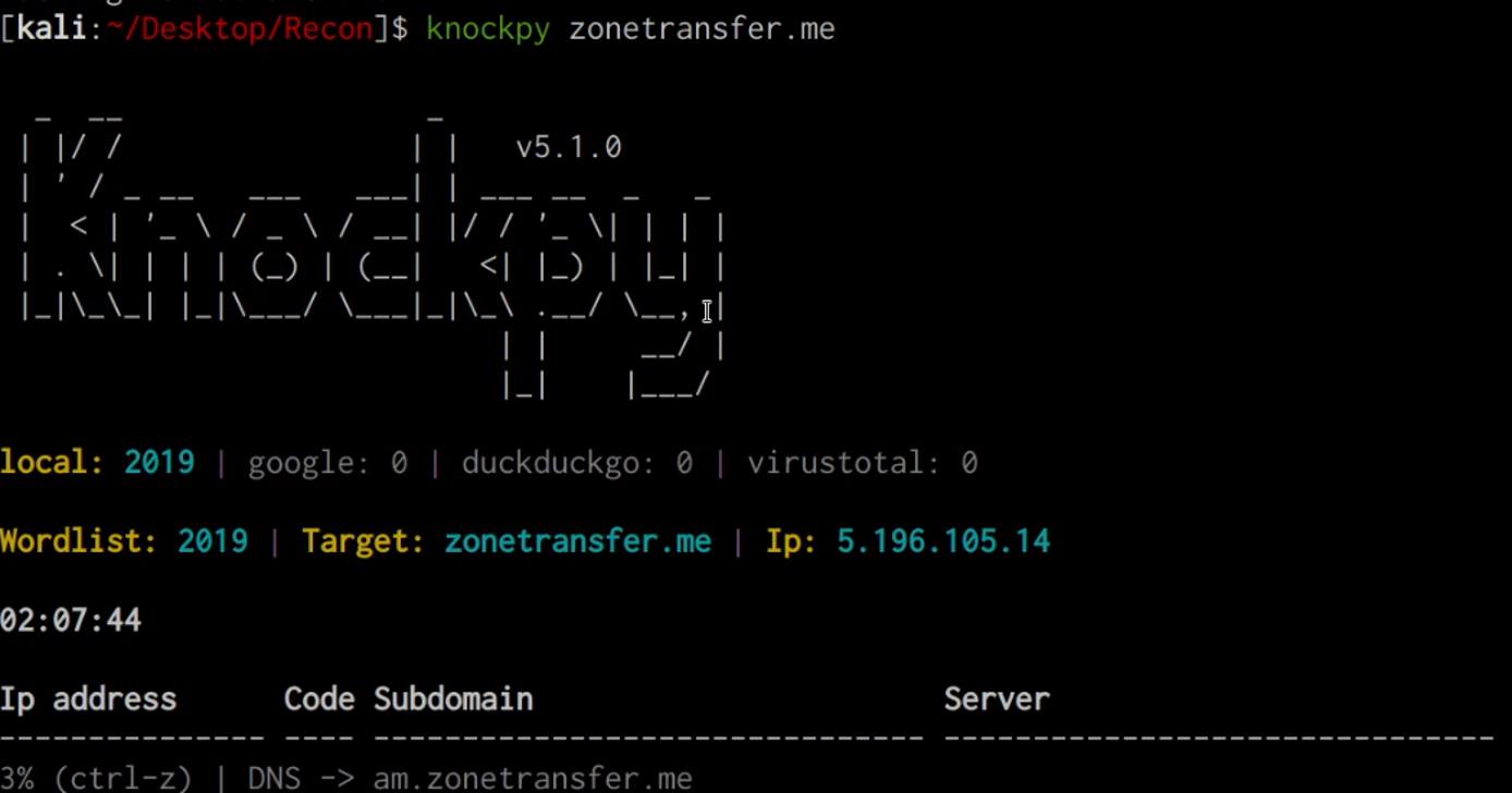 Knockpy utility output Knockpy utility output