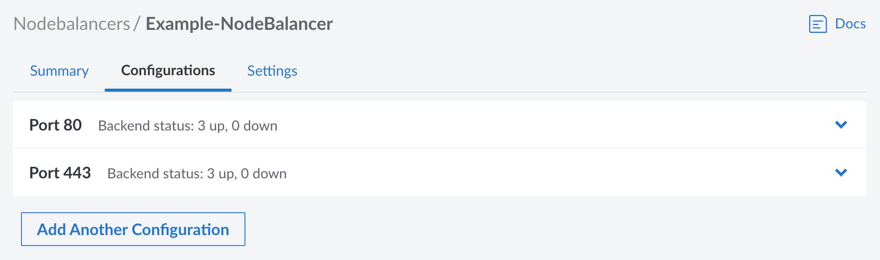 Screenshot of a NodeBalancer’s Configuration in Cloud Manager Screenshot of a NodeBalancer’s Configuration in Cloud Manager